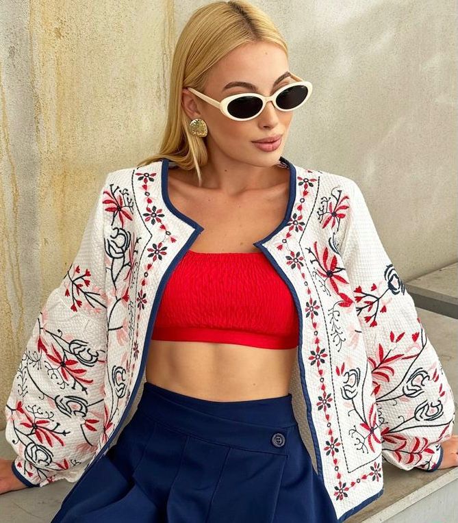 Nakış İşlemeli %100 Cotton Ceket