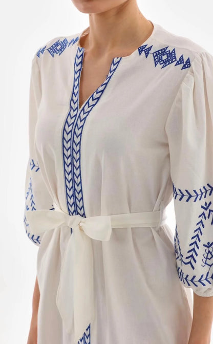 Nakış İşlemeli %100 Cotton Yarım Kol Mevsimlik Elbise
