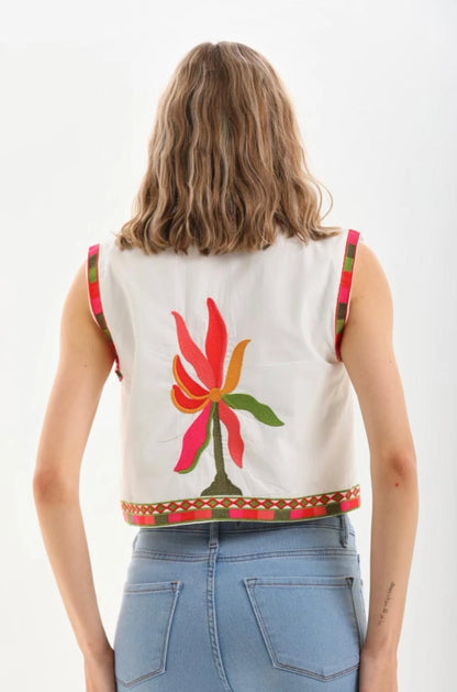 Nakış İşlemeli %100 Cotton İnce Mevsimlik Yelek