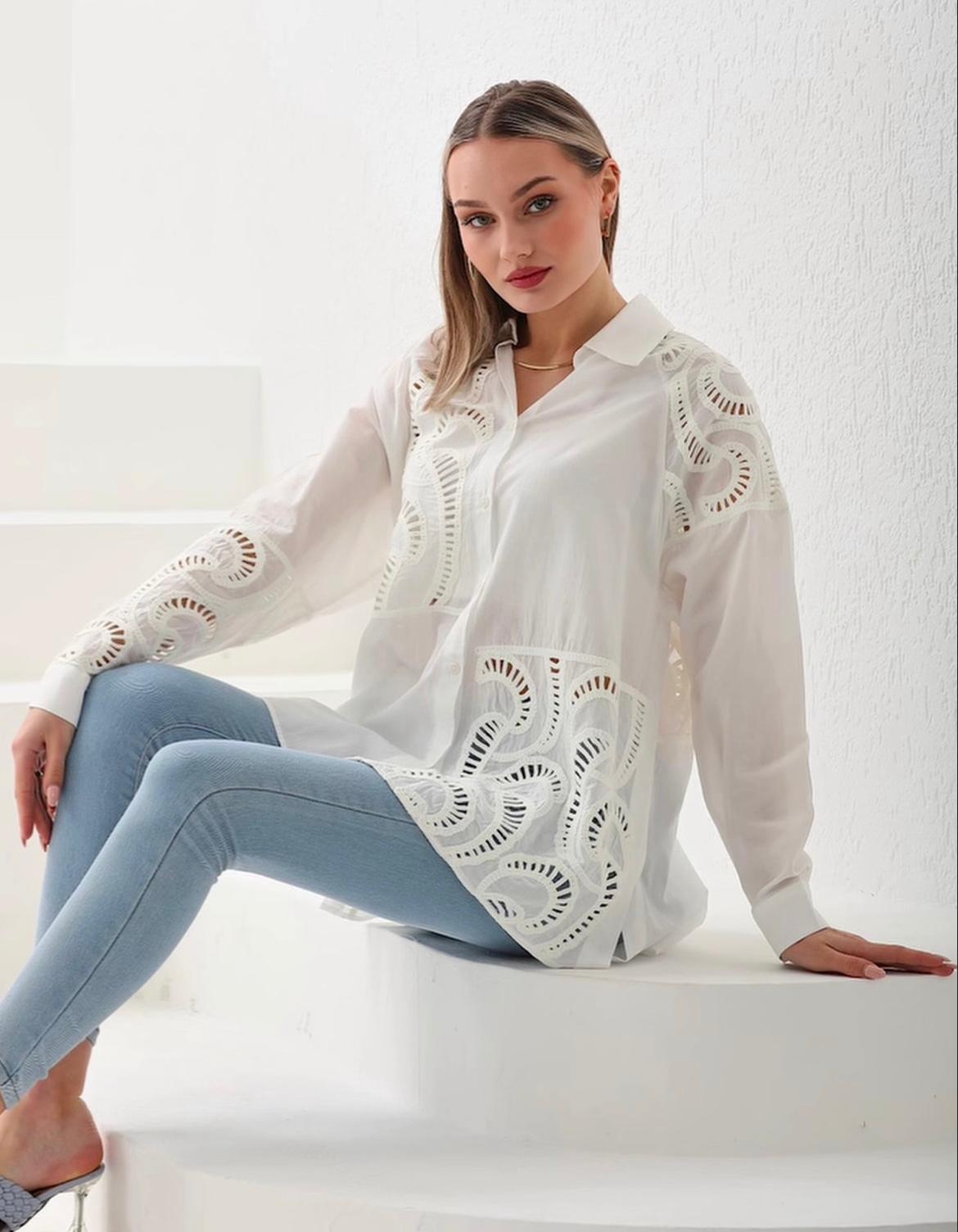 Nakışlı %100 Cotton İnce Yazlık Gömlek