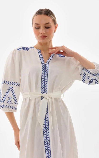 Nakış İşlemeli %100 Cotton Yarım Kol Mevsimlik Elbise