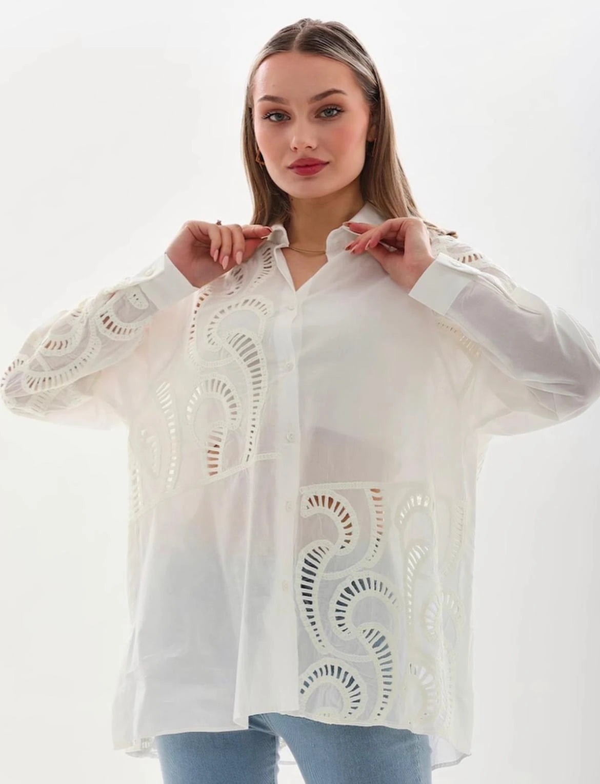 Nakışlı %100 Cotton İnce Yazlık Gömlek