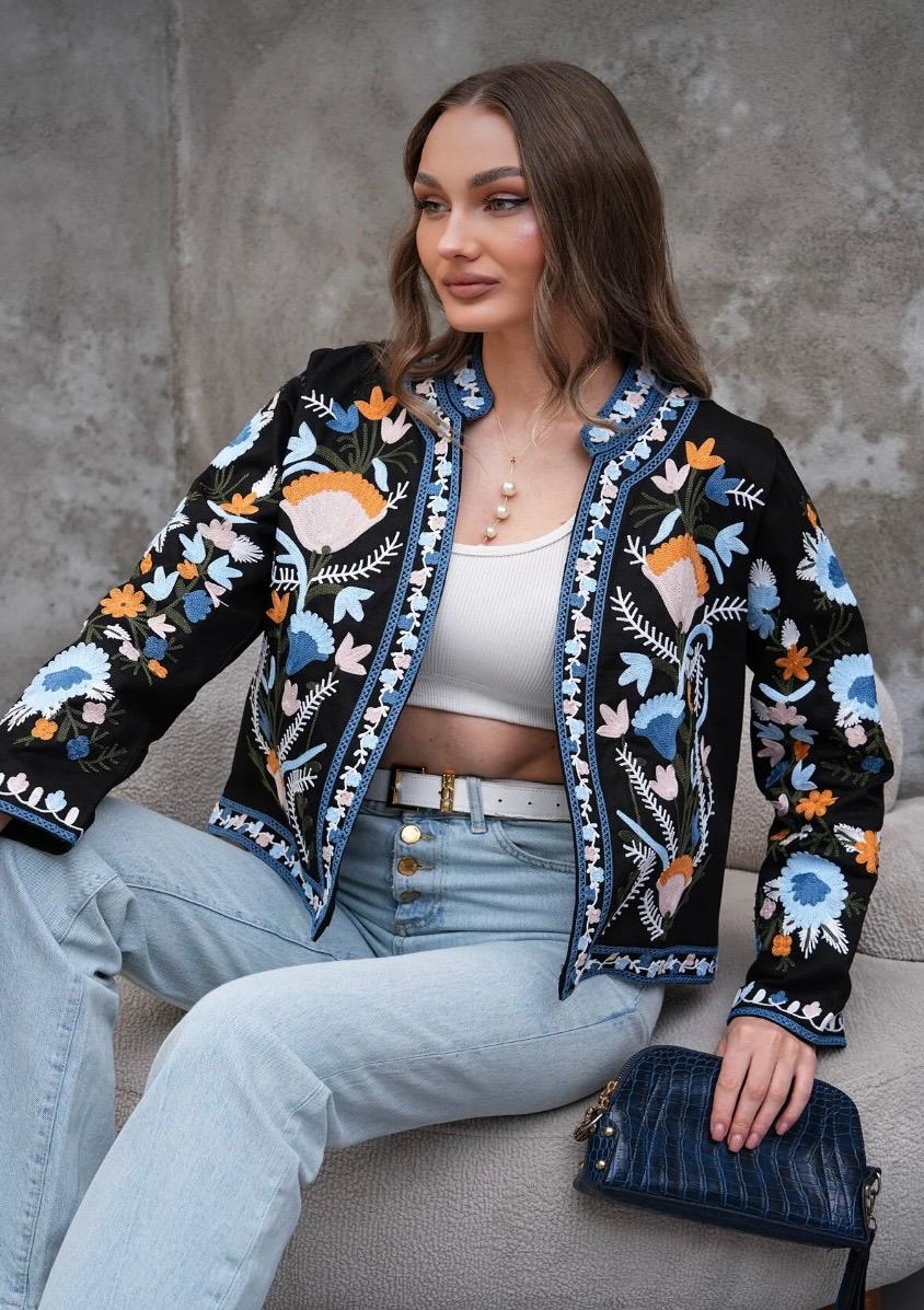 Renkli Nakışlı %100 Cotton Ceket