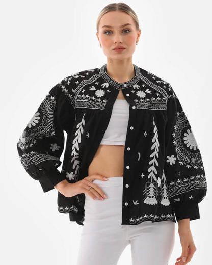Nakış İşlemeli Cotton Ceket Bluz