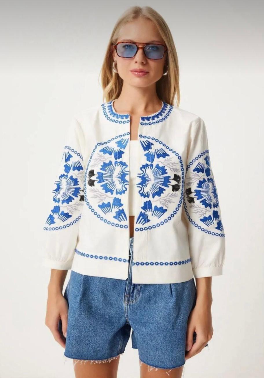Nakışlı Cotton Mevsimlik İnce Ceket