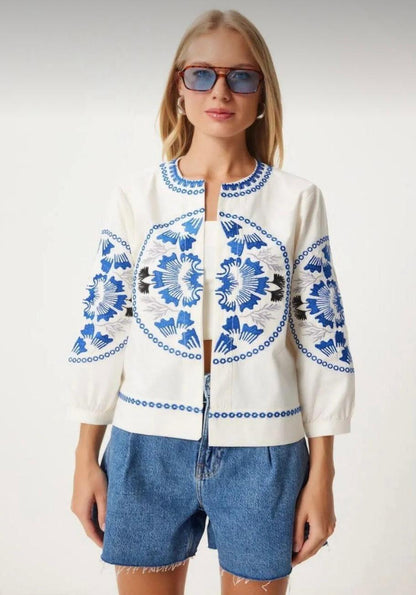 Nakışlı Cotton Mevsimlik İnce Ceket