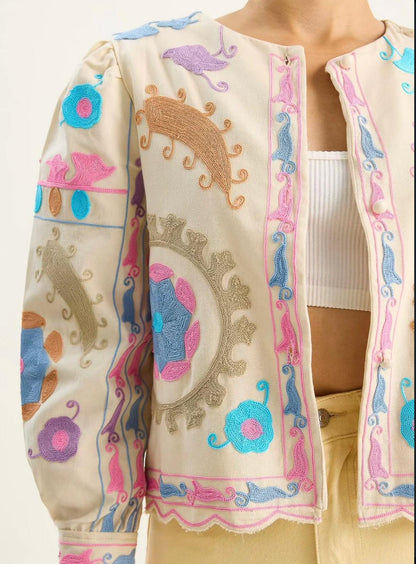 Nakış İşlemeli Renkli %100 Cotton Ceket