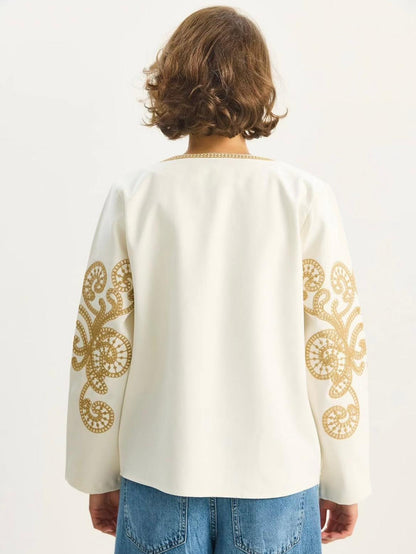Cotton Kumaş Nakış İşlemeli Tasarım Ceket