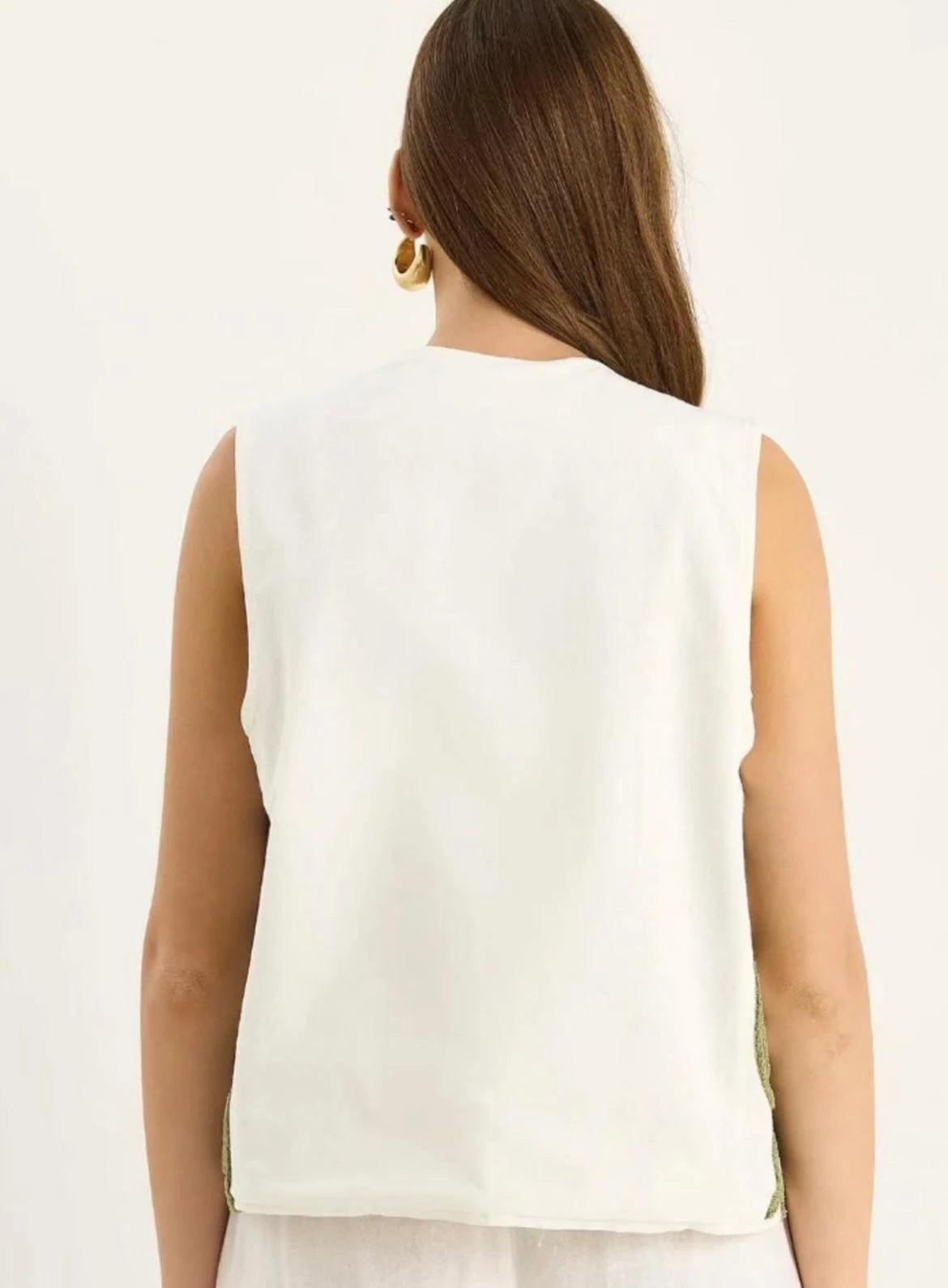 Çiçek Nakış İşlemeli Sıfır Kol %100 Cotton Yelek