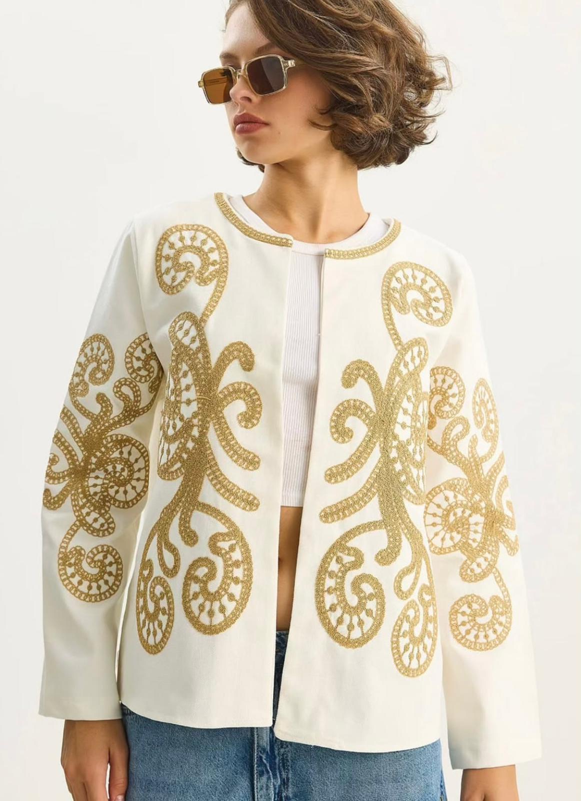 Cotton Kumaş Nakış İşlemeli Tasarım Ceket