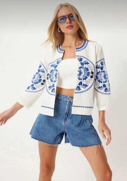 Nakışlı Cotton Mevsimlik İnce Ceket
