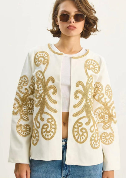Cotton Kumaş Nakış İşlemeli Tasarım Ceket