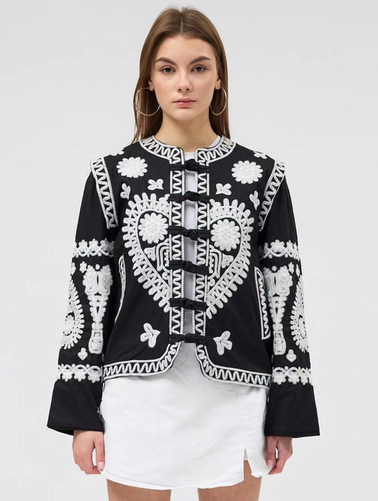 Nakış İşlemeli Bağlamalı Detaylı Cotton Ceket