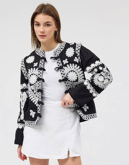 Nakış İşlemeli Bağlamalı Detaylı Cotton Ceket