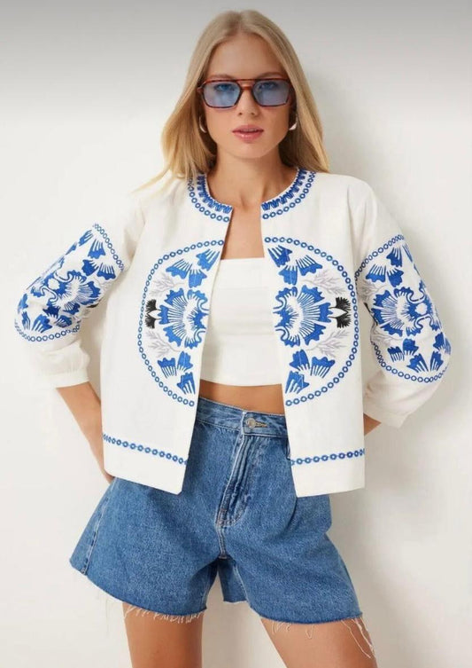 Nakışlı Cotton Mevsimlik İnce Ceket