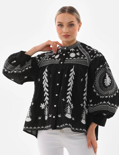 Nakış İşlemeli Cotton Ceket Bluz