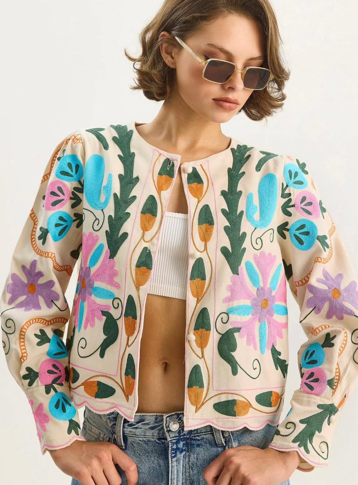 Renkli Nakış İşlemeli %100 Cotton Ceket